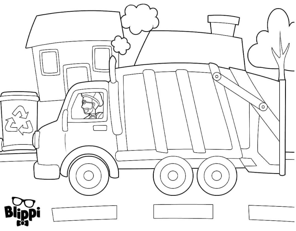 Blippi Driving Garbage Truck Coloring Page - Free Printable