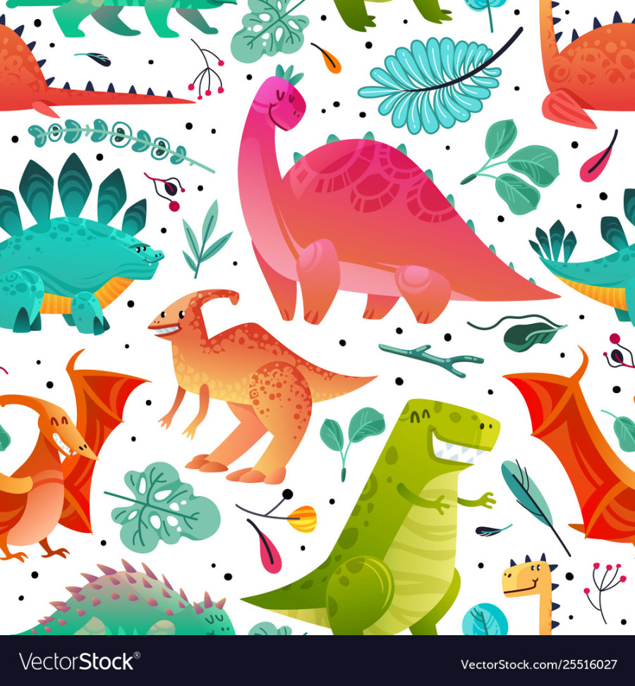 Dinosaur seamless pattern dino textile print Vector Image