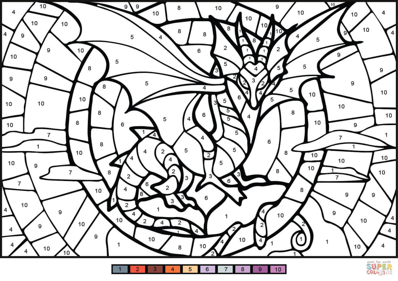 Dragon Color by Number  Free Printable Coloring Pages