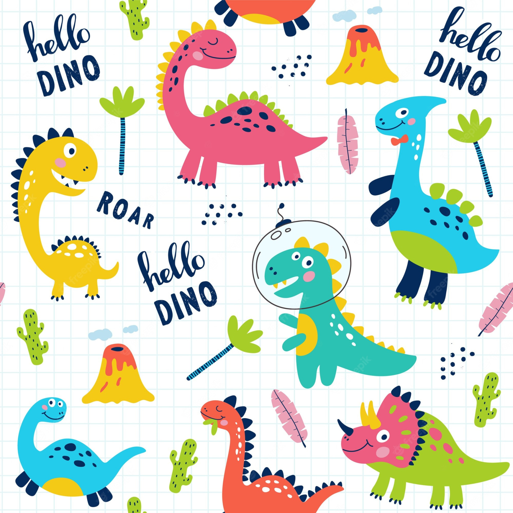 Premium Vector  Seamless pattern with cute dinosaurs for children