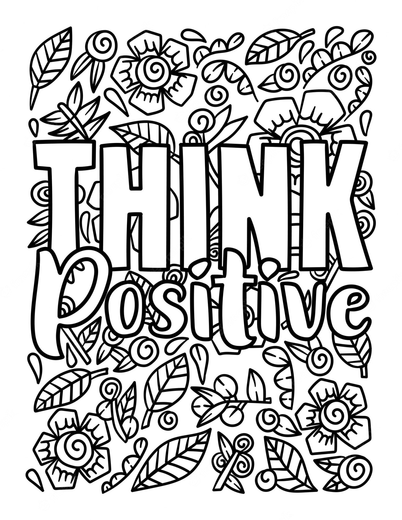 Premium Vector  Think positive motivational quote coloring page